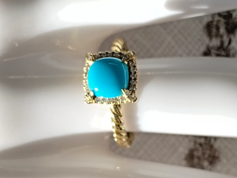 Anillo David Yurman Chatelaine Pavé Bisel en Oro Amarillo 18K con Turquesa Foto 4 de 4