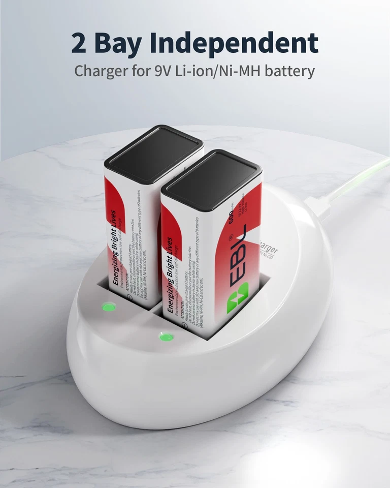 EBL 9V 600mAh Li-ion Rechargeable Batteries Lot / Optional 4Slot Lithium Charger - Image 4 of 4