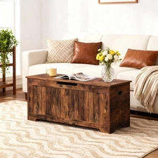 Flip-Top Toy Box Storage Chest with 2 Safty Hinges Bed End Bench Rustic Brown