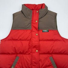 L.L.Bean Women s PL Orange Mountain Classic Down Vest Puffer Zip Snap Pockets