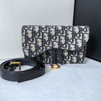 Christian Dior のウェストバッグ Christian Dior Saddle Oblique Canvas Belt Pouch Blue Canvas Waist