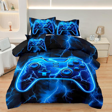 4 Pcs Full Gamer Bedding Sets for Boys, Gaming Full Comforter Set for Boys Beedi