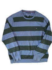Tommy Hilfiger Striped Man Sweater Crewneck Size 2xl 100 Cotton Green Blue
