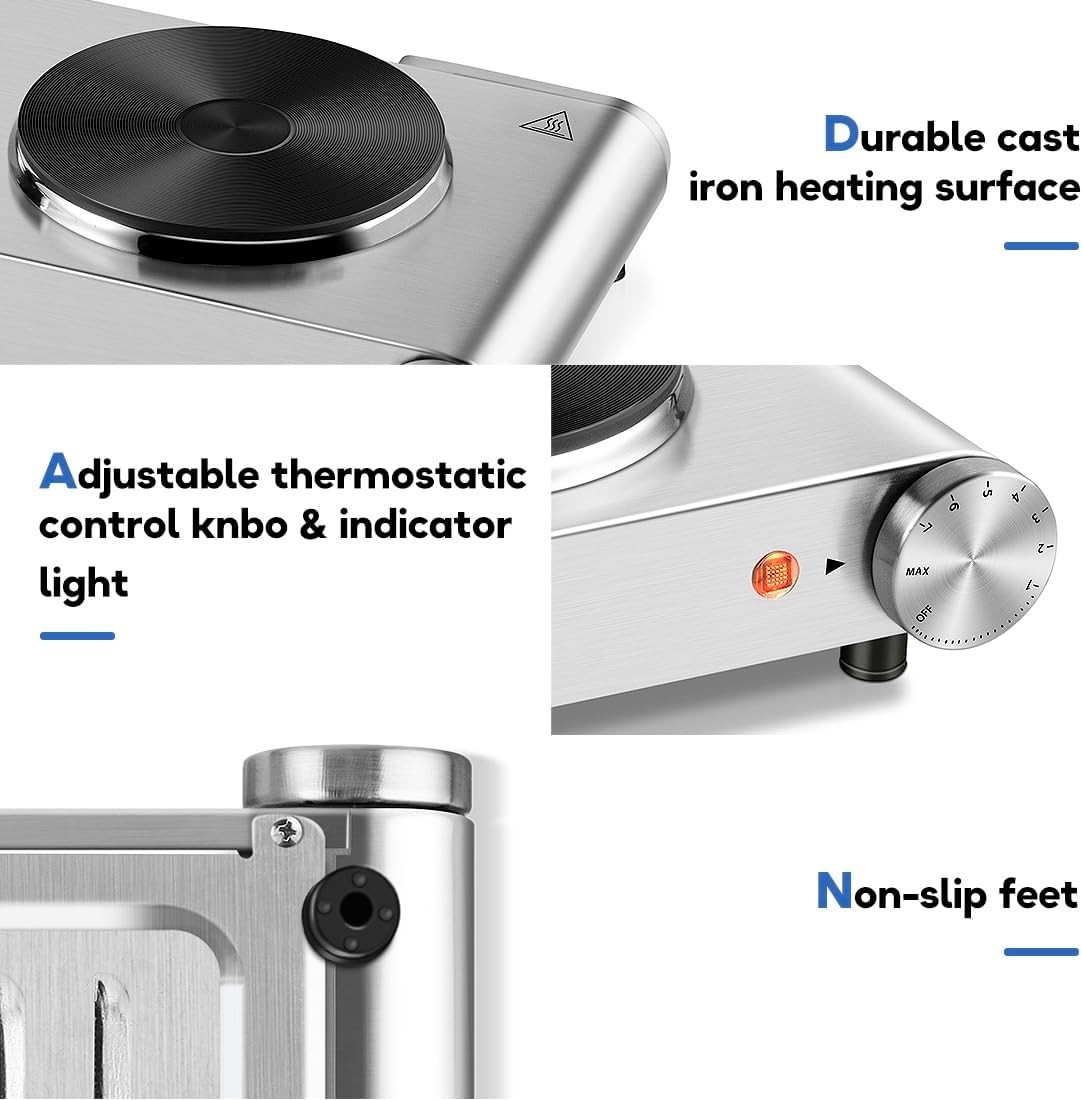 Hot Plate, Double Burner, Electric Hot Plates for Cooking, 1800watts Portable...