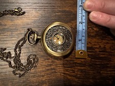 Bronze Full Hunter Pocket Watch w/ Chain Quartz Analog White Dial Arabic