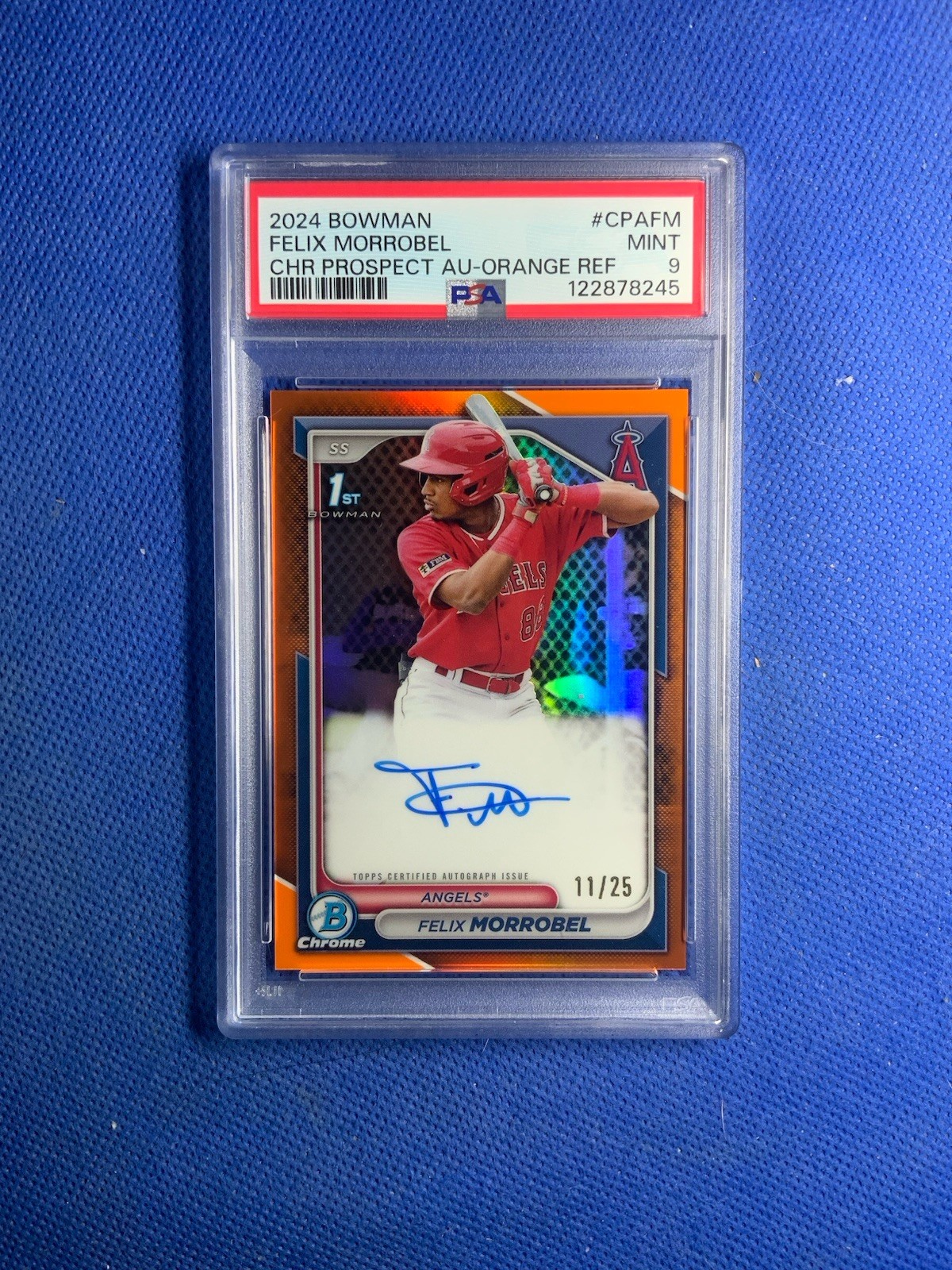 2024 Bowman 1st Chrome Felix Morrobel True Orange Auto /25 Angels #CPAFM PSA 9