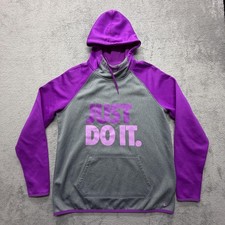 Nike Therma-Fit Hoodie Womens Large Gray Purple Just Do It Pullover Sweatshirt
