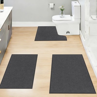 Bathroom Rugs Sets 3 Piece Non Slip Washable, Absorbent Quick Dry Thin Bath R...