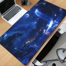 40*90cm1pc Cosmic Scene Blue and Stars Mouse Pad - HD Printed Rubber Desk Mat wi