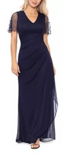XSCAPE Petite Embellished V-Neck Fit & Flare Gown NWT Size 14P Navy Blue