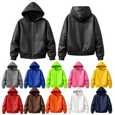 Men's Premium Leather Hoodie Zip Handmade Genuine Lambskin Leather Jacket Hoodie