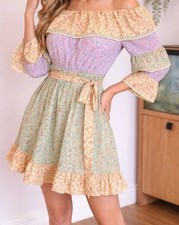 River Island Floral Off Shoulder Dress UK 8 Belted Ruffle Summer RRP £42 NWT