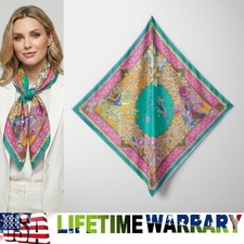 100 Mulberry Silk Neckerchief Wrap Floral Green Shawl 43" Large Square Scarf