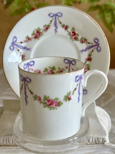 Vintage Collingwoods Lilac Ribbon & Pink Roses York Coffee Cup & Saucer England - Picture 1 of 11
