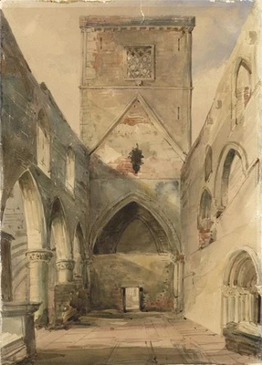 Iona Kathedrale Schottland Aquarell Gemälde 19. Jahrhundert - undeutlich signiert - Bild 1 von 4