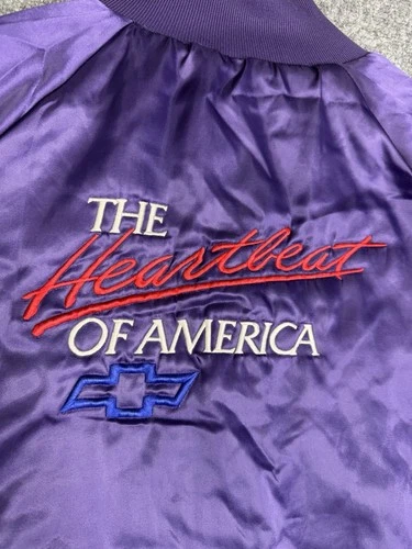 Vintage 90’s Chevrolet “ The Heartbeat Of America” Purple Satin Jacket Size Med. image 2