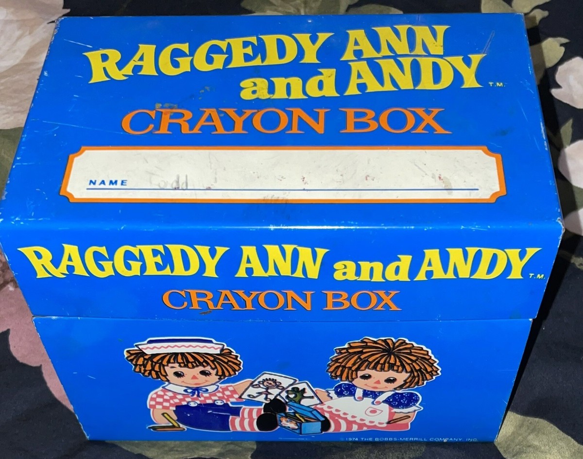 Vintage Raggedy Ann and Andy Crayon Box 1974 J.Chein Metal Made in