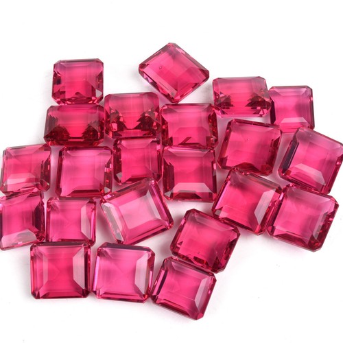 Lab-Created Pink Tourmaline Brilliant Square Cut Loose Gem Lot 350ct/4-5 Pcs - Picture 3 of 4