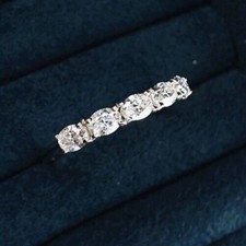 1.5ct Oval Lab Created Diamond Half Eternity Anniversary Band Ring 925 Silver