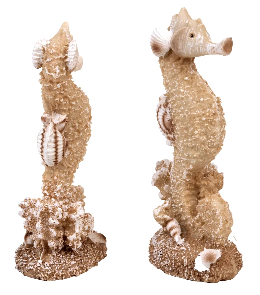2x Dekofigur Seepferdchen Paar im Sandlook Höhe 10 cm maritime Bad Dekoration - Bild 3 von 4