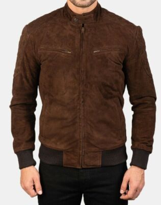 Braunes Wildleder Leder Bomber Jacke für Herren - Modisch, Weich, Und Design