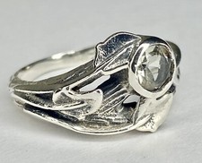 Vintage 925 Sterling Silver Faceted Quartz Desert Rose Leaf Ring Size 5