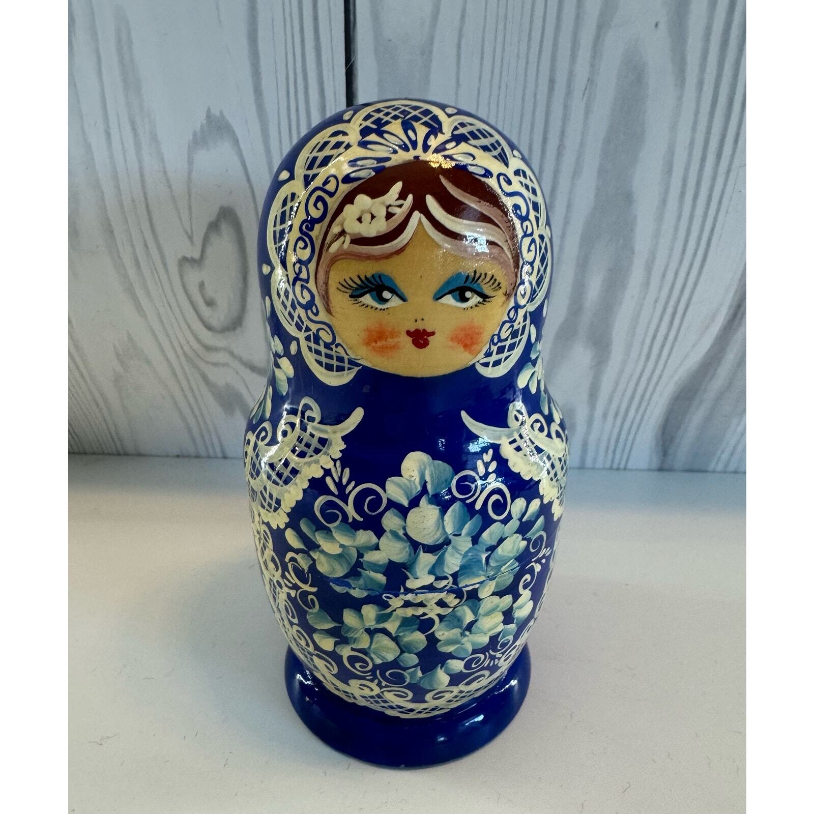 Vintage Blue Matryoshka Babushka Russian Nesting Dolls Set of 5 eBay