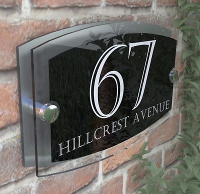 Klar Acryl Hausschild Modern Aluminium Türnummer Name Straße Plakette ESTA5-24W