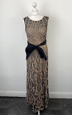 Phase Eight Collection 8 Abend Maxikleid schwarz gold Netz verziert Gr. 12