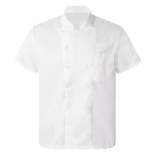 Unisex Chef Jacket Double Breasted Short Sleeve Chef Coat Kitchen Work Uniform