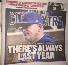 10 20 2017 SUN TIMES CUBS LA DODGERS WRIGLEY KERSHAW ENRIQUE HERNANDEZ 3HR SLAM 