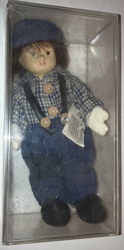 German Porcelain Boy Doll in Train Engineer Outfit w/ Case *RETAIL PRICE = $95* - Picture 2 of 5