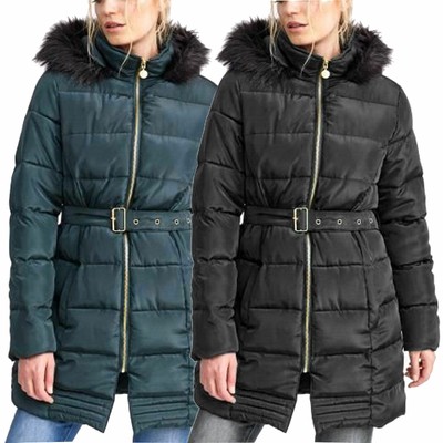 belted padded jacket ladies