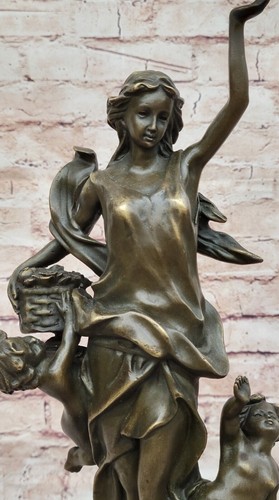 Real Bronze Statue Stone Love Goddess Venus Loving Her Sons Cupid Sculpture Deco - Picture 6 of 10