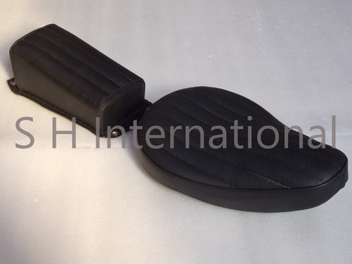 Solo Seat & Pillion Tuck & Roll Pad Black Leather Vert RIB Chopper Harley Bobber - Picture 15 of 20