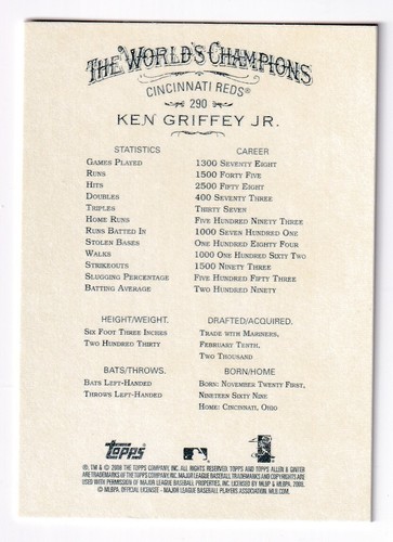 Ken Griffey Jr. 2008 Topps Allen & Ginter's MLB Card #290 - Picture 2 of 2