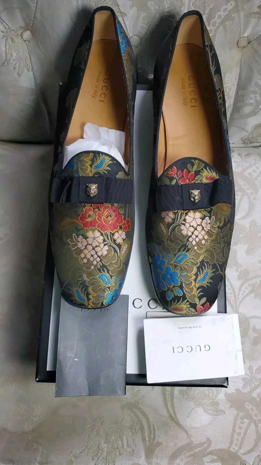 Chaussures habillées d'affaires vintage Gucci motif floral noir taille 12 États Unis / 11 Royaume Uni hommes
