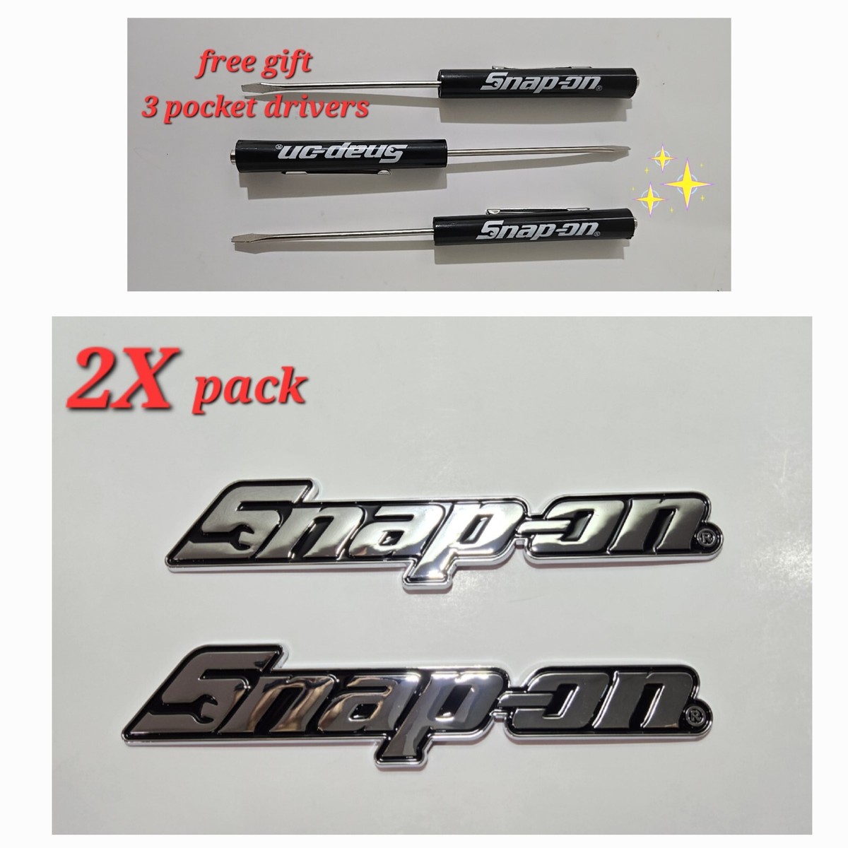 2PK SNAP ON TOOL BOX LOGO EMBLEM Chrome Plastic Badge Decal 8