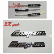 2PK SNAP ON TOOL BOX LOGO EMBLEM Chrome Plastic Badge Decal 8" + 3 Black Drivers