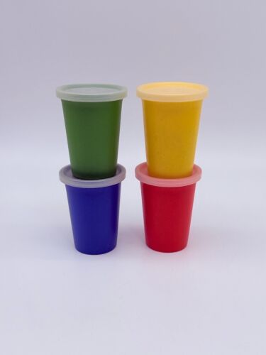 Set: 4 Vintage 6 Oz Tupperware Kids Bell Tumblers Cups #109 Primary Color w Lids - Picture 5 of 5