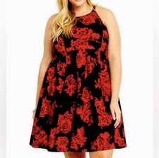 Torrid Floral Print Ponte High Neck Skater Dress Size 20