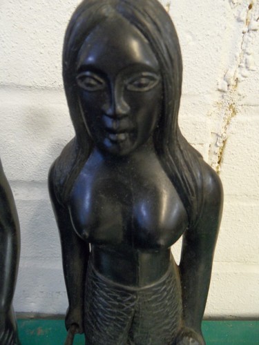 2 x Vintage Detailed Carved Ebony Figurines Male & Female - Picture 5 of 9