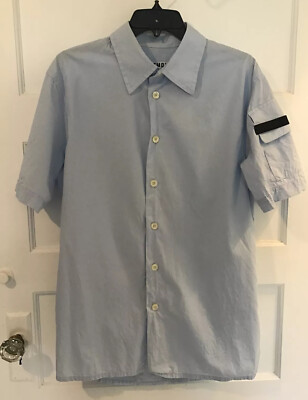 Bikkembergs Men s XL 44  Short Sleeve Button Front Shirt Blue Cotton Made Italy