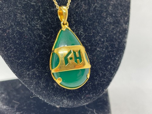 18 CARAT 18CT YELLOW GOLD NECKLACE & JADE PENDANT OPEN WORK 7.4G 16" PRE OWNED - Picture 8 of 8