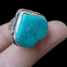 Elegant Turquoise Gemstone Ring 925 Sterling Silver Plated Heart Ring Jewelry