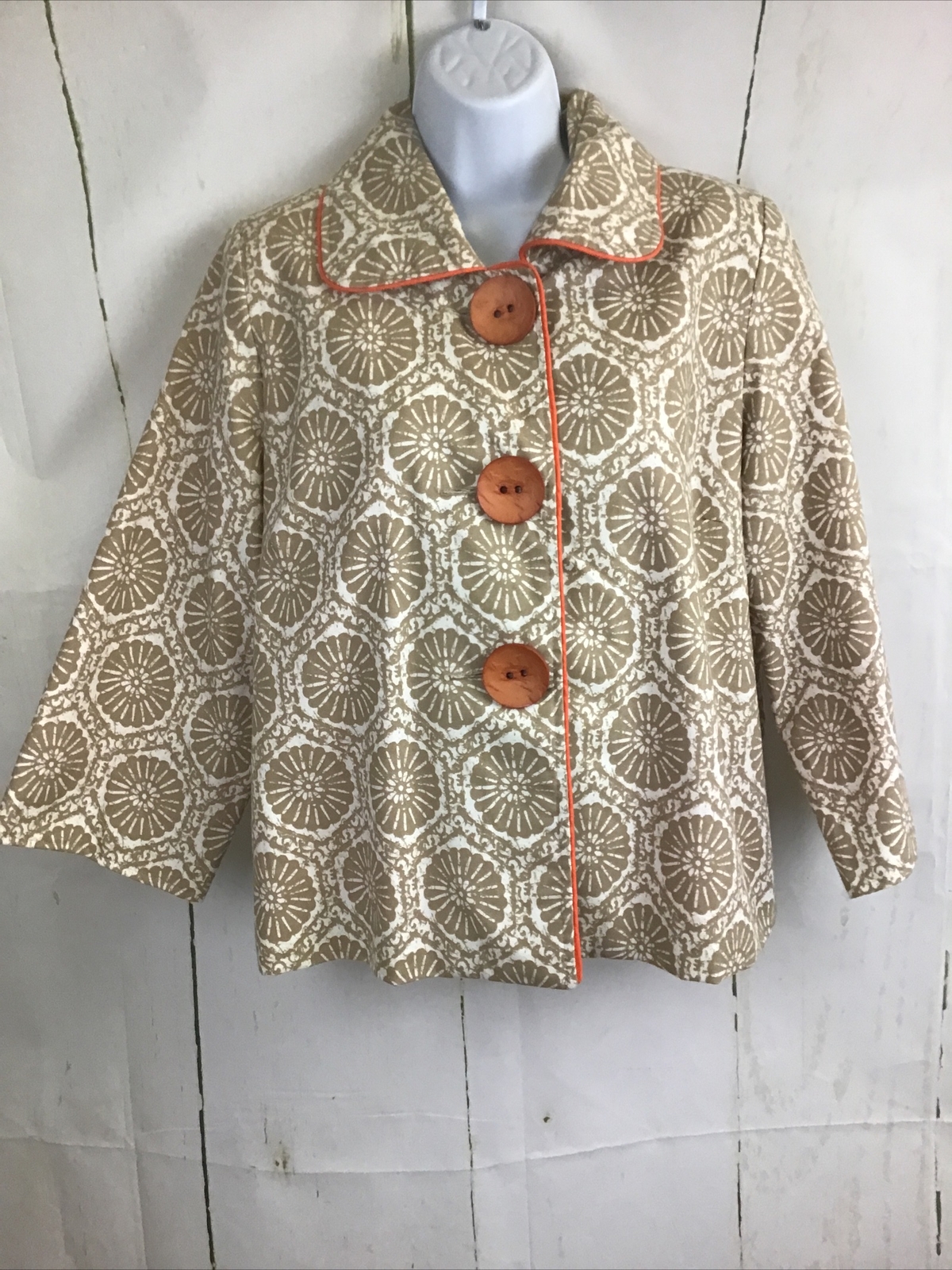 Giacca blazer donna vintage dipinto pony cotone floreale 3 bottoni tg. M