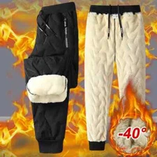 Men's Thermal Fleece Pants Sweatpants Waterproof Windproof Warm Cotton AsianSize