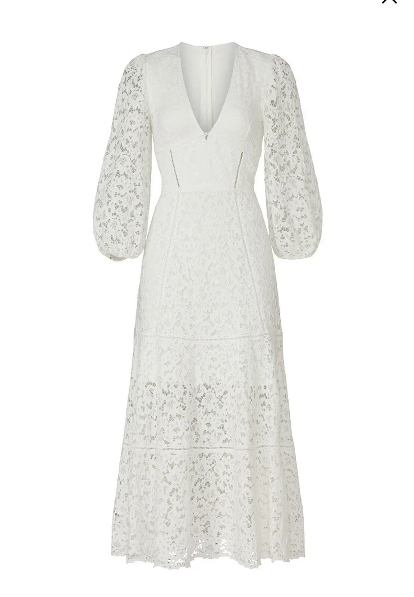 White Engagement/Wedding Lace V-Neck Dress by Jonathan Simkhai (Size 8) |  eBay