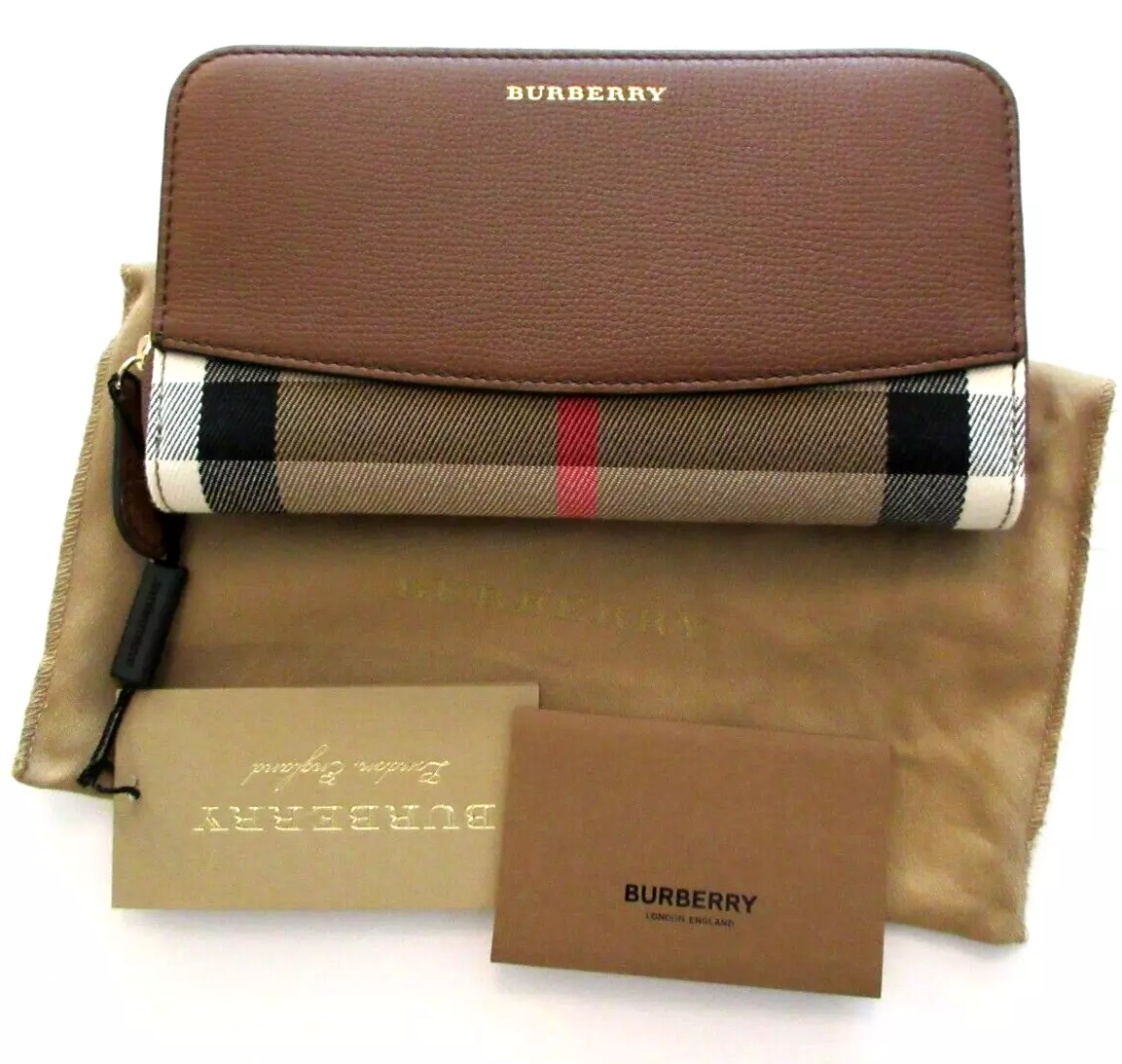 Shop Burberry Vintage Check & Leather Zip-Around Wallet