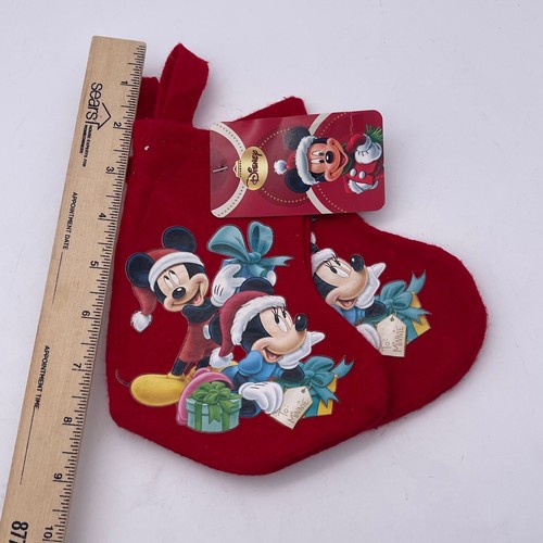 VTG 2pc Disney Mickey & Minnie Mouse Felt Holiday Christmas MINI 8" Stocking Red - Picture 7 of 8